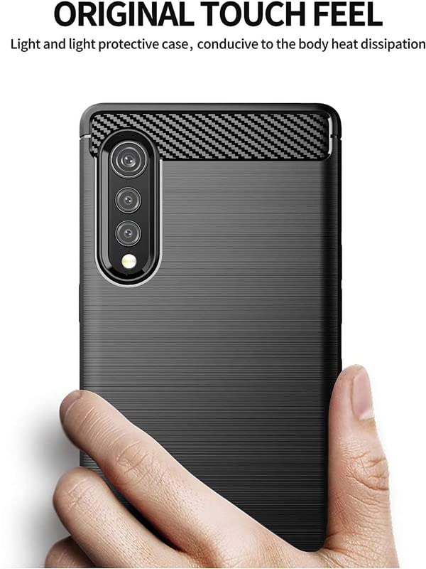 Image of NPRC Hybrid Ultra Slim Protective Case TPU Non-Slip Carbon Fiber Texture Shockproof Case Cover for Lg Velvet - Black