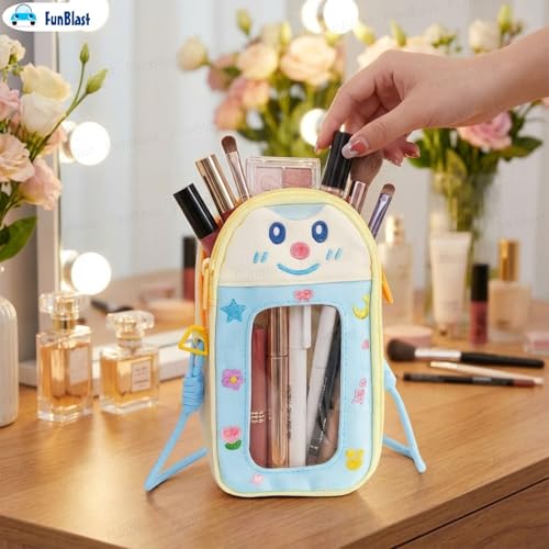 Image of FunBlast Pencil Pouch for Kids, Girls - Large Capacity Multipurpose Stationery Zipper Pouch with Hanging Strap for Kids & Adults, Kawaii Aesthetic Pencil Case Organizer for Girls (Lightbrown)