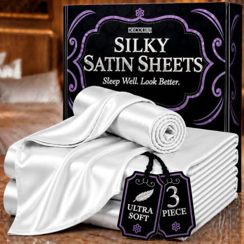 Image of DECOLURE Satin Sheets Twin Size | Softer Than Silk | Luxury 3 Pc Bed Set