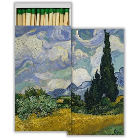 Wheat Field Van Gogh Decorative Matchboxes with Wooden Matches - Great for Lighting Candles, Fireplaces, Grills and More | Set of 6 Cover