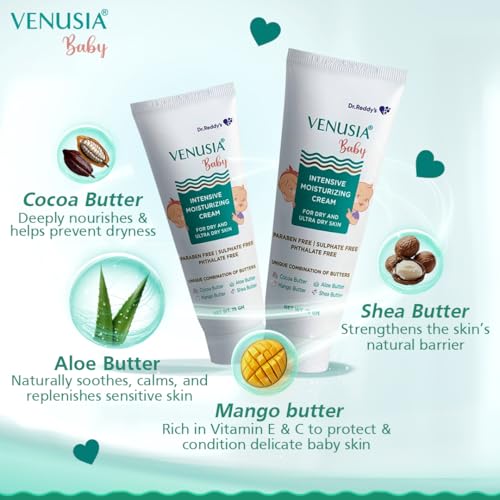 Image of VENUSIA Dr. Reddy's Baby Intensive Moisturizing Cream | Safe, Hydrating and Gentle | Goodness of Shea, Aloe, Cocoa and Mango Butters | Soothes Baby Skin | 75g (Pack of 3)