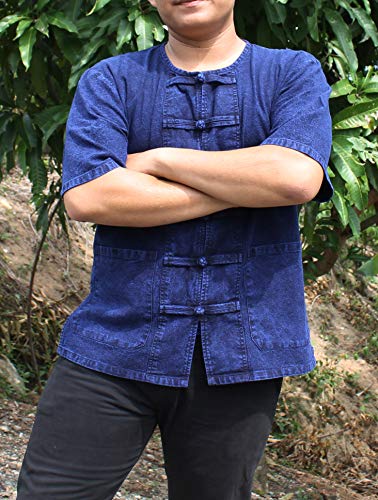 RaanPahMuang Mixed Cotton Chinese Short Sleeve Mandarin Open Collar Shirt4