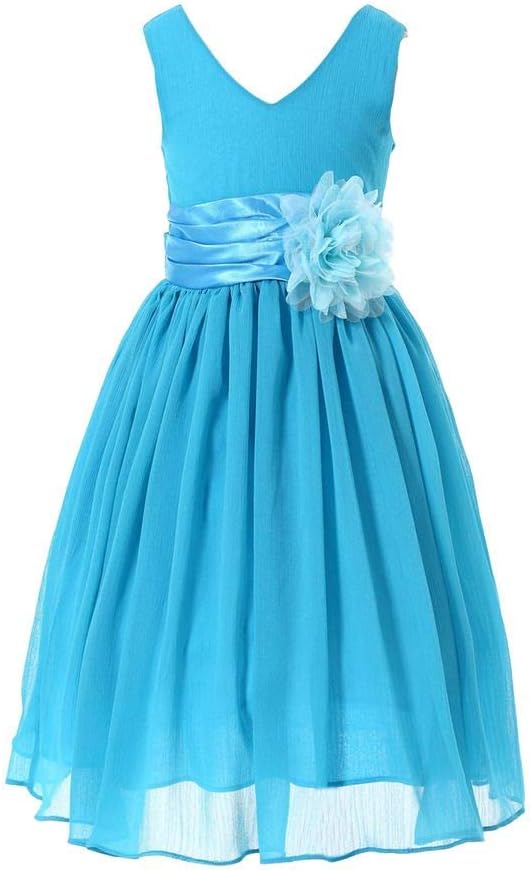 Bow Dream Junior Bridesmaids V-Neckline Chiffon Flower Girl Dress