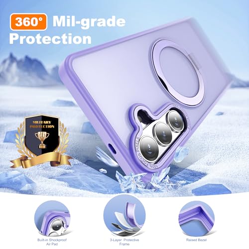 Image of for Samsung Galaxy S26 Plus Case with 360Rotatable Magnetic Ring Stand Compatible with Mag-Safe Military Protection Matte Translucent Phone Case for Samsung Galaxy S26+,Purple