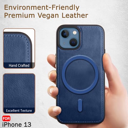 Image of TheGiftKart Genuine Leather Finish Back Cover Case for iPhone 13 | Shockproof Design | Raised Edges for Camera & Screen Protection | Stunning Minimalist Design Case Cover (MagSafe Compatible, Blue)