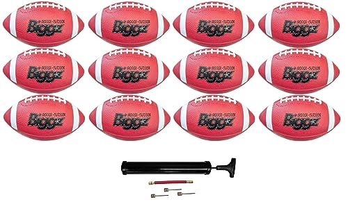 Biggz Junior Size Footballs (12 Pack) with (1) Hand Pump