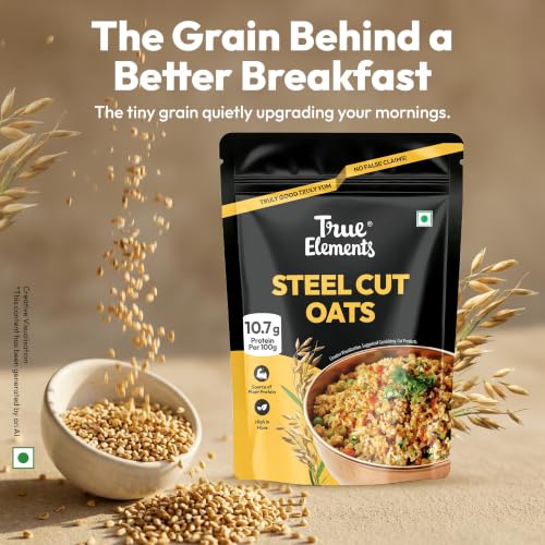 Image of True Elements Steel Cut Oats 500 g*2 - Diabetic Friendly | High in Protein and Fiber | Gluten Free Oats | Healthy Breakfast Cereals