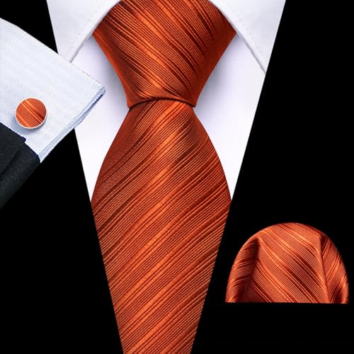 Image of Barry.Wang Man Stripe Ties Set Silk Woven Pocket Square Necktie Cufflinks Formal Party Business