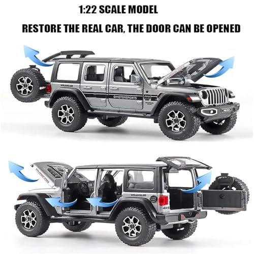 Image of Wrangler Rubicon Toy Car for Kids Collection 1:24 Scale Diecast Metal Model Car with Light Sound Pull Back Openable Door