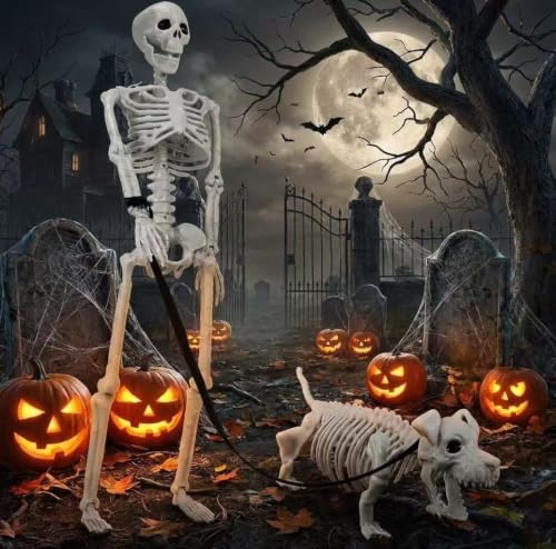 [Prime] 36" IDEAALS Lighted Human & Dog Skeleton Halloween Decoration Set - image 2