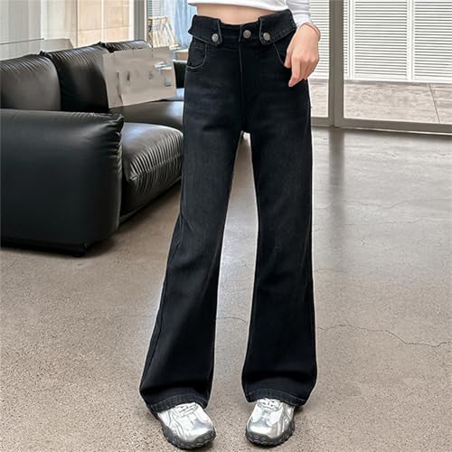 Girls Flared Jeans High Waist Stretchy Slim Fit A-line Floor Length Denim Pants with Pockets2