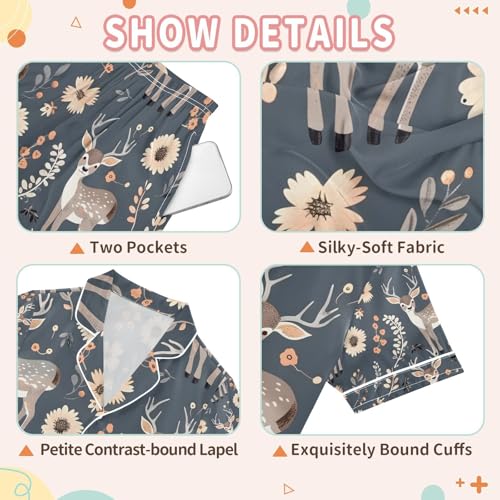 senya Deer with Flowers A Satin Summer Pajama Sets Silk Short Sleeve Button Down Sleepwear3