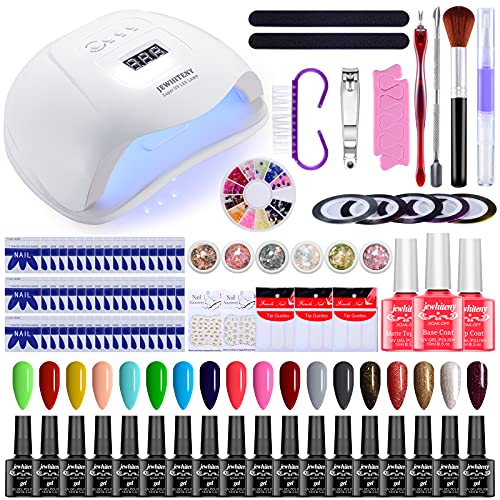JEWHITENY Gel Nail Polish Kit with U V Light 120W Nail Lamp Dryer, 18 Gel Nail Colors, Base Coat No Wipe & Matte Top Coat Gel Nail Kit, All-In-One Manicure Tool Kit, Gel Nail Set Gift for Beginner JEWHITENY Gel Nail Polish Kit with U V Light 120W Nail Lamp Dryer, 18 Gel Nail Colors, Base Coat No Wipe & Matte Top Coat Gel Nail Kit, All-In-One Manicure Tool Kit, Gel Nail Set Gift for Beginner