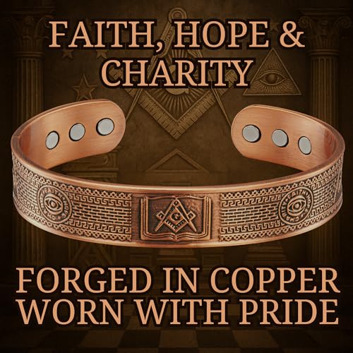 MasonicMan Mens Masonic Bangle Copper Engraved Faith Hope Charity Gift For Freemason3