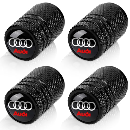 Tire Valve Stem Caps Compatible with Audi Series Car Wheel Air caps Metal Valve Stem Caps Decoration Accessories 4 Pcs Black