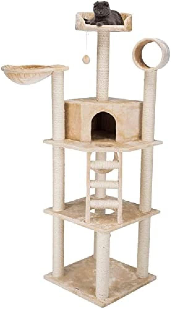 TRIXIE Belorado Cat Tree, Cat Scratching Post with Cozy Hammock, Tunnel, Dangling Pom-Poms, Condo, Cozy Bed, Adjustable Floor to Ceiling