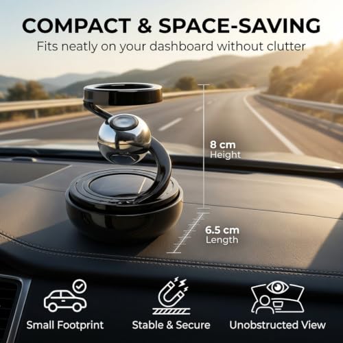 Image of DETACHI Solar Powered Car Air Diffuser-Refillable Rotating Dashboard Air Perfume Purifier for Cars, Aromatherapy Decor, Autorotation Accessories for Car Interior, Levitating Fragrance Diffuser-Black