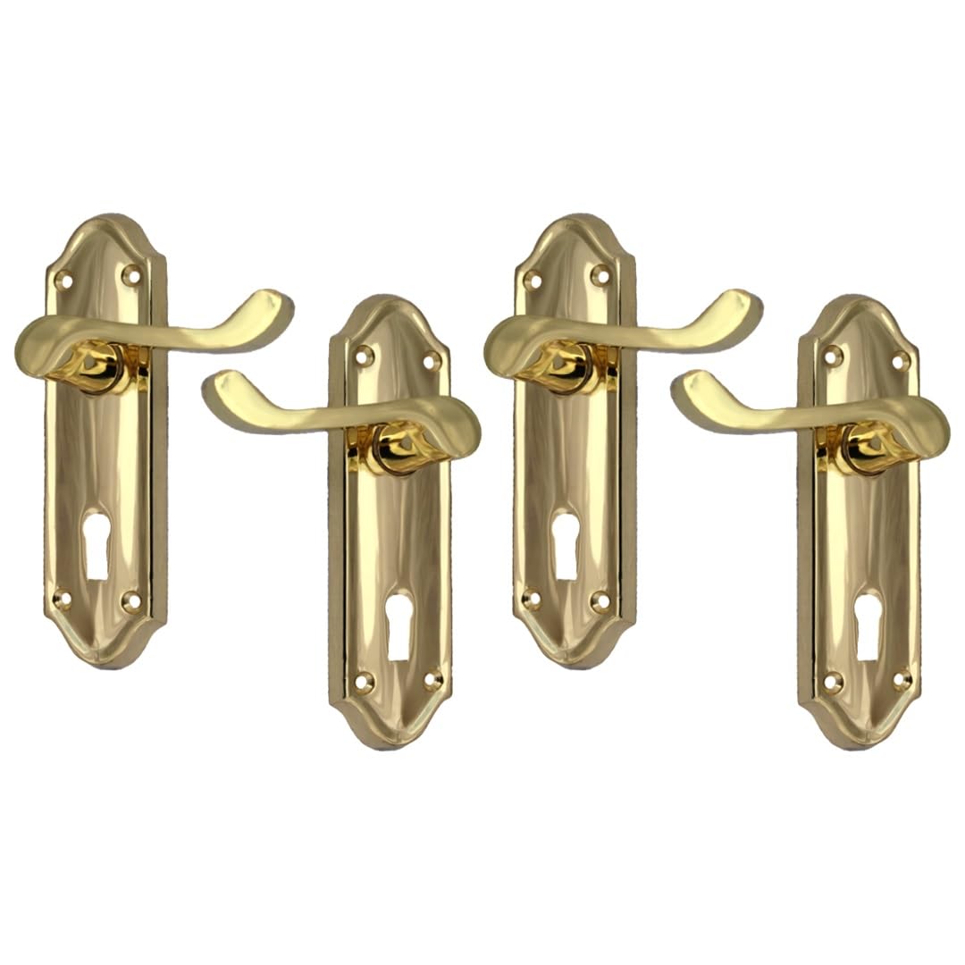 Epsom Door Handle Silver Brass Internal Door Handles - Door Handles Sets With Sash Lock,Chrome Door Handle Set For Internal Doors,Door Handle In Chrome (2 Pair Lock Handles)