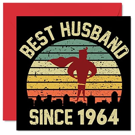 Tarjeta de 58 aniversario para marido de esposa – Mejor marido desde 1964 – I Love You Gifts Happy 58 Wedding Anniversary Cards for Partner, 145 mm x 145 mm Tarjetas de felicitación para cincuenta y