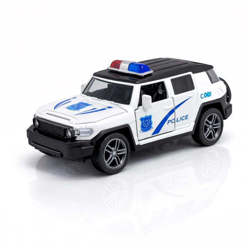 Image of 1:36 Scale Miniature Indian Police Car Model - Die-Cast Metal Pull Back Vehicle with Openable Doors - Alloy Police Toy Car for Kids, Boys & Collectors (White)