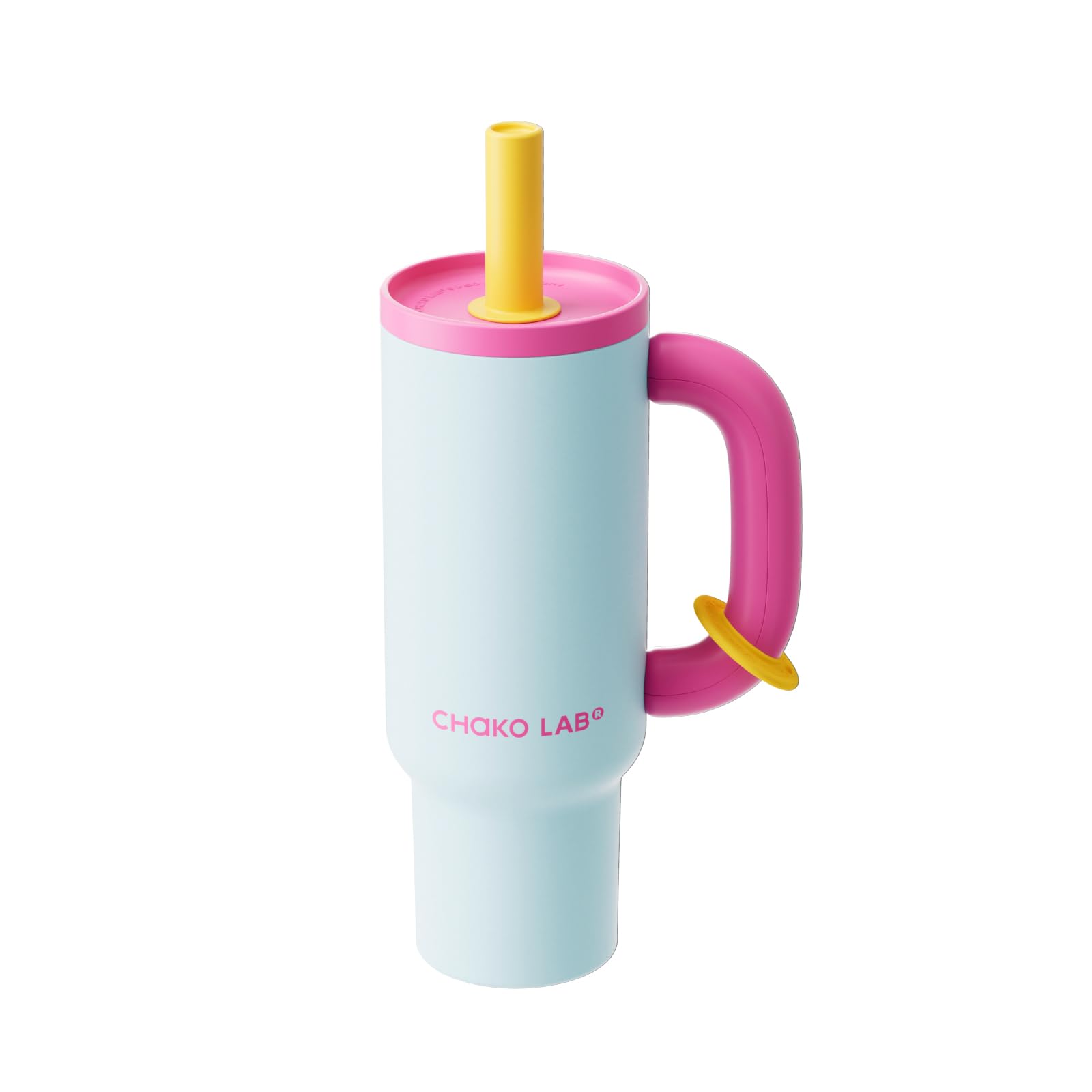 CHAKO LAB BaWang Insulated Stainless Steel Tumbler | Tumbler with Handle and Straw 33oz | Cup Holder Friendly for Travel | Leakproof Water Bottle | BPA-Free | 316 stainless steel liner| pink&blue