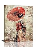 Fleruku Vintage Japanese Wall Art Japanese Geisha Wall Decor Japan Women Pictures Canvas Painting Artwork Home Decorations for Living Room Bedroom Bathroom Office 12'x16'