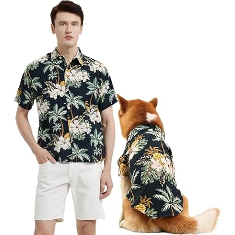 Dog Shirt Hawaiian Dog and Cat Summer T-Shirts Dog Style Floral Breathable Cool Clothes Hawaiian Shirts for Dogs and Cats Owner and Pet Shirts are Sold Separately Cover