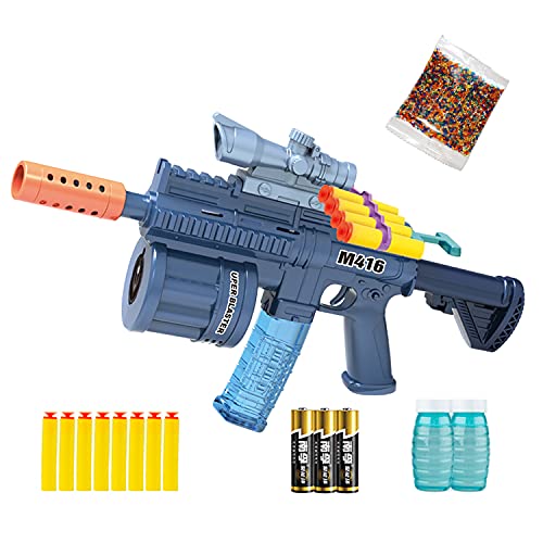 Gudina Children's Three-in-one Electric Toy Gun, Bubble Gun, Soft Bullet Gun, Gel Ball Blaster with 10,000 Gel Balls, 8 Soft Bombs, 2 Bottles of Bubble Water is The Best Gift for Children (Blue)