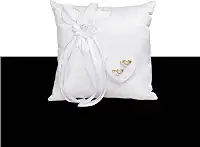 COSLANLEE Almofada de anel de casamento, almofada de anel, laço floral de renda branca e caixa de suporte de anel de coração para cerimônia de casamento 19,8 x 19,8 cm