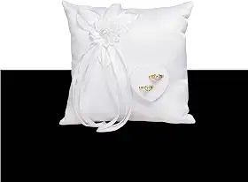 COSLANLEE Almofada de anel de casamento, almofada de anel, laço floral de renda branca e caixa de suporte de anel de coração para cerimônia de casamento 19,8 x 19,8 cm