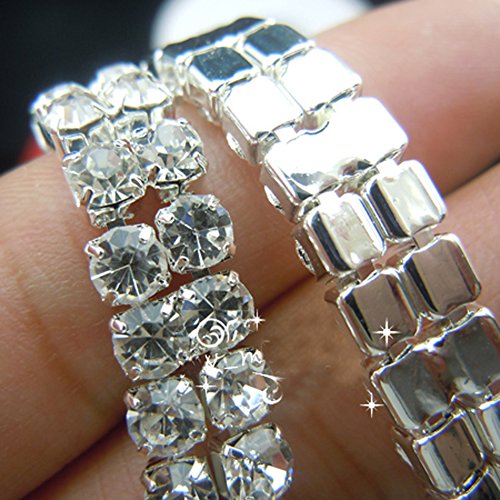 Crystal Rhinestone Close Chain SS16 Clear Rhinestone 1 Yard 2-Row Silver for DIY Decoration