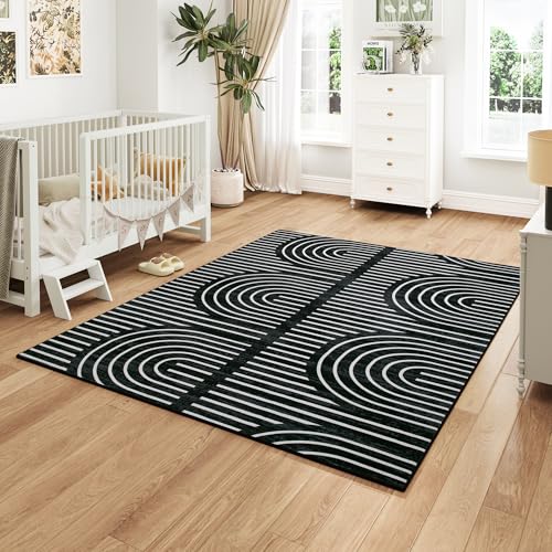 Tapete geométrico negro 8x10 lavable para interiores miniatura 3