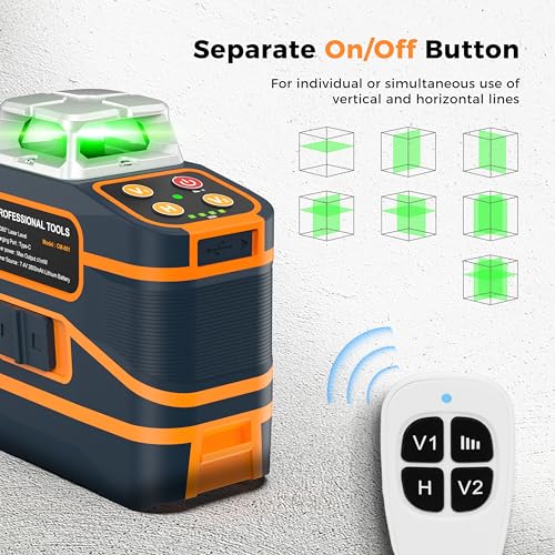 Image of CIGMAN Laser Level CM-801 Laser Level Self Leveling 3x3603D Green Cross Line for Decoration and Picture Hanging with Two Rechargeable Batteries, Remote Controller and Magnetic L-Shaped Bracket