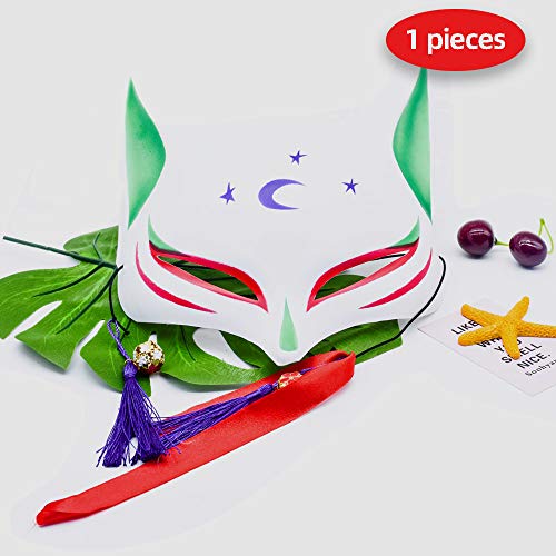 JIN CAN Máscara de zorro grande para adultos y niños, mascarillas japonesas Kabuki Kitsune para hombres y mujeres Cosplay