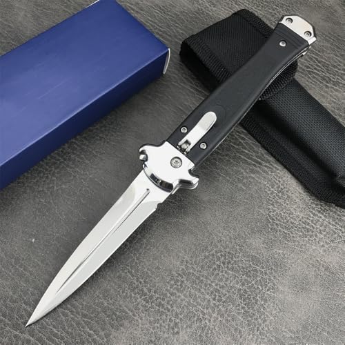 8.4 One-handed Development Folding Pocket Knife with Nylon Sheath 3.5 440C Stainless Steel Blade EDC Utility Knives with Nylon-glass Fiber Handle for Camping Hiking and Everyday Carry Tasks (Black)