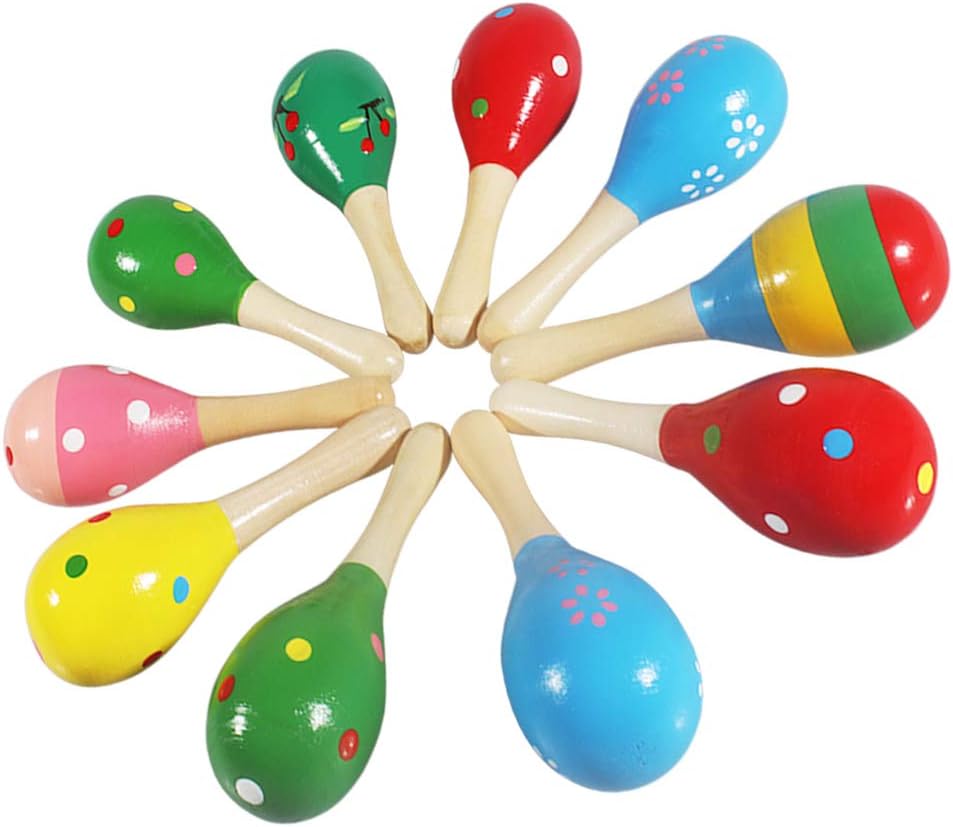 12 Pieces Mini Wooden Maracas Fiesta Maracas Handmade Colorful Wood Maracas Rattle Shakers for Party Party Favors Classroom Musical Instrument (Random Color Pattern)
