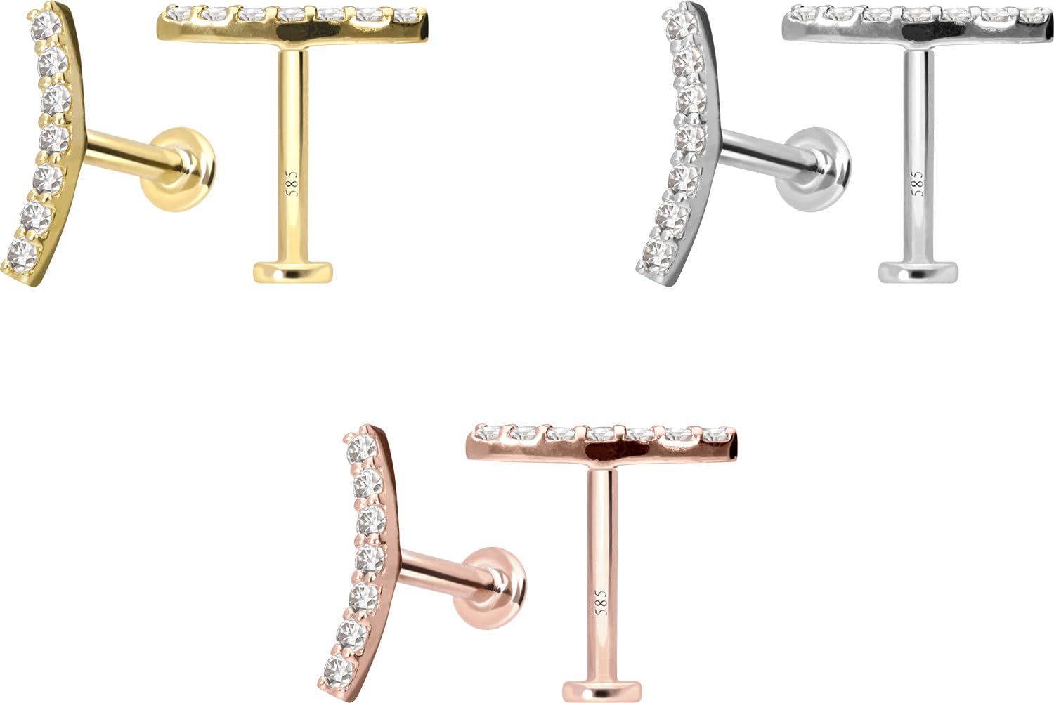PIERCINGLINE 14 Karat Gold Labret Ohr-Piercing mit Push Fit MOISSANIT-BOGEN 0,042 kt Farb & Größenauswahl