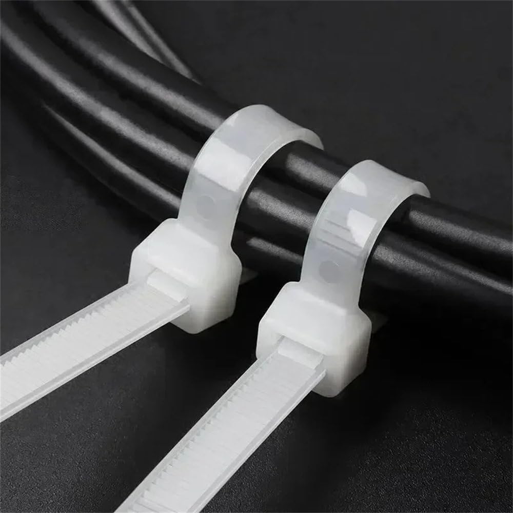 2000/100 pezzi Fascette stringicavo in nylon autobloccanti, fascette stringicavo regolabili, fascette stringicavo con anello di fissaggio, fascette di fissaggio industriali, bianche, (3x100 mm), 2000