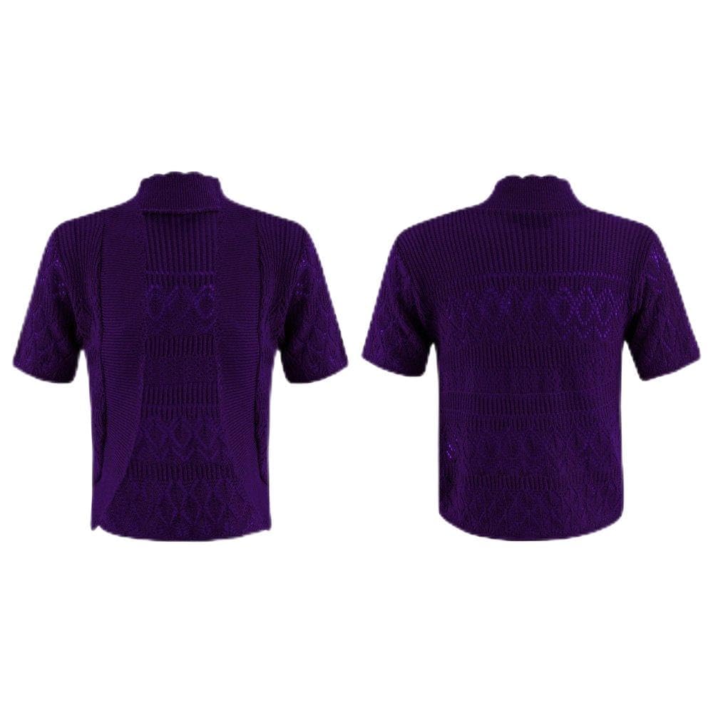 Chaqueta de manga corta con diseño abierto de ganchillo negro morado 2