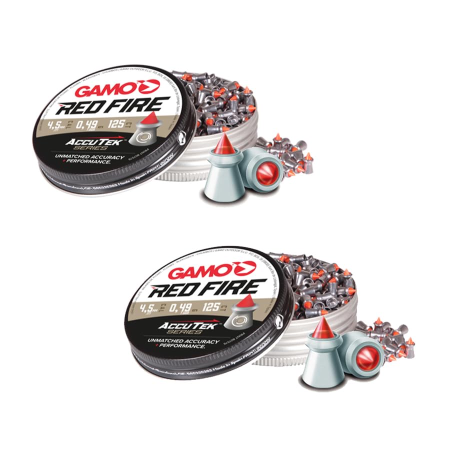 Balines Gamo ACUTTEK Red Fire (4,5mm) | 125 uds por Caja. 0,49 g por balín. Pack de 2 Cajas. Balines de aleación. Rápidos, precisos y penetrantes.