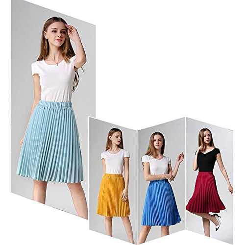 Ladies Pleated Skirt Elastic Waist Knee Length Skirts for Women US Size 2 4 6 8 102