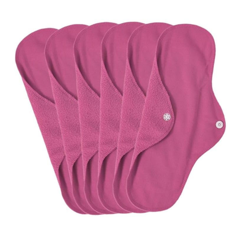 Reusable Cotton Menstrual Cloth Pads with Wings, Heavy Flow Leakproof Overnight Protection, Pink, Regular Size, 6 Count