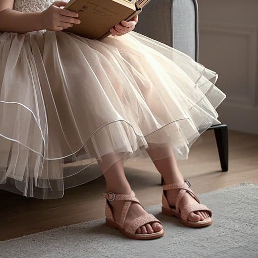 Image of ESTINE Toddler /Little Kid Girls Dress Cross Strappy Open Toe Sandals Princess Flats Summer Flower Girl Shoes