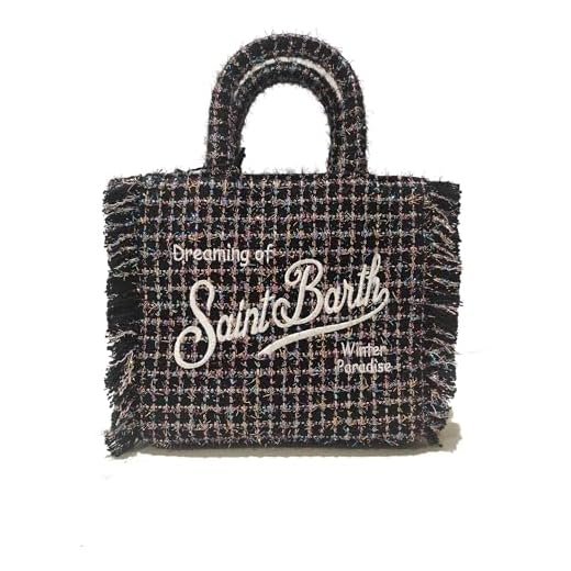 Saint Barth Mc2 Borsa Vanity Mini Tweed Shiny in lana nera con fantasia multicolore Dimensioni: 20 x 19 x 10 cm
