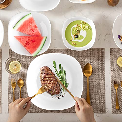 Dinnerware Set, Homeelves Square 18-Pcs Kitchen Opal Dishes Set Service For 6, Lightweight Glass Plates And Bowls Set, Break And Chip Resistant, Safety For Microwave & Dishwasher #TOP6