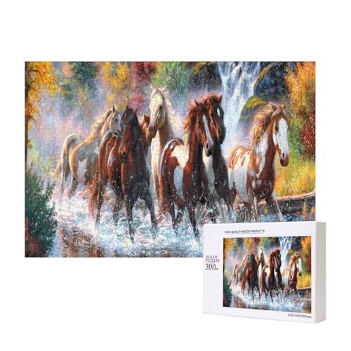 Native American Indians Horses,300 Pieces Wooden Jigsaw Family Game Jigsaw Puzzles for Adults Teens Home Decor