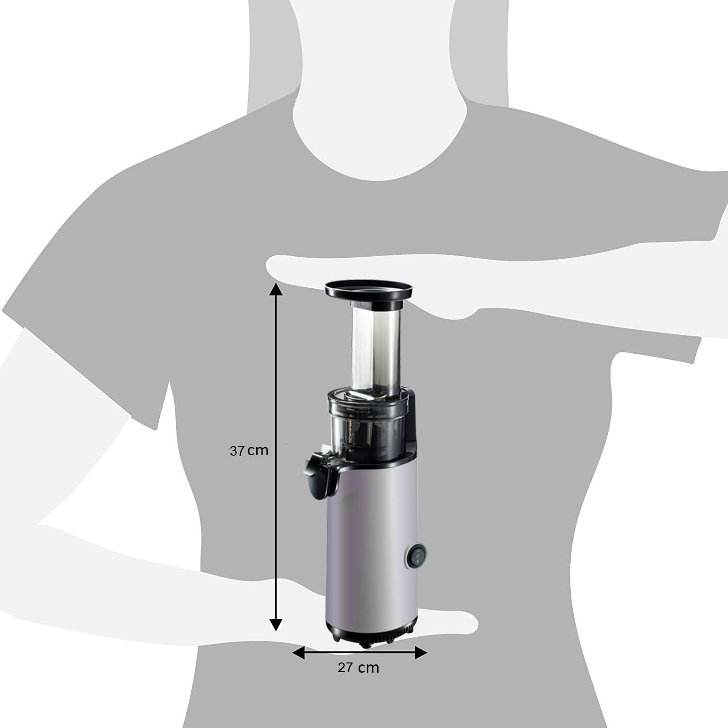 JuiceInstant Extractor de zumo - Exprimidor lento silencioso de prensado en frío, funcion licuadora para frutas y verduras, extracción de nutrientes, espacio pequeño (Grafito)