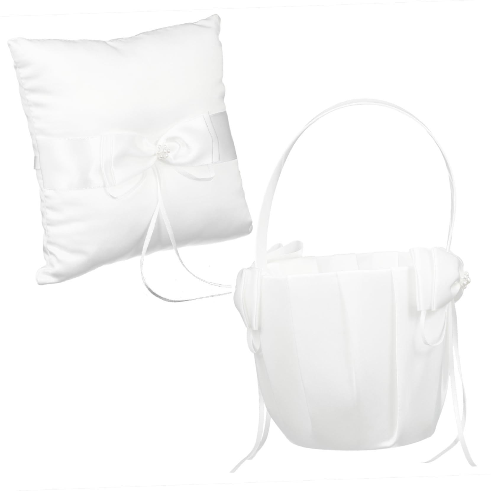 CIMAXIC Wedding Ring Pillow and Flower Basket Set Beautiful Decorative Pillow with Basket Flowers for Bridal