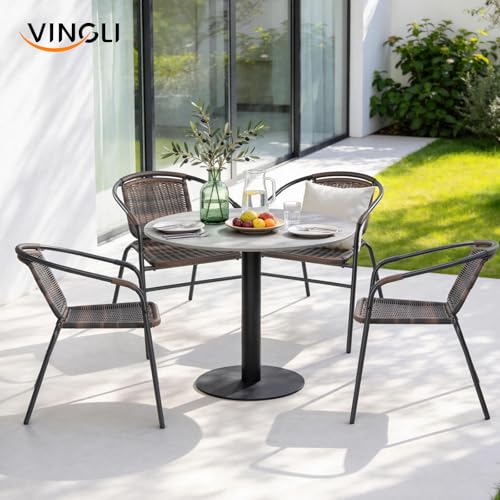Image of VINGLI Indoor Rattan Stacking Chair, Outdoor Stackable Dining Chair,Modern Wicker Stacking Chair for Porch,Patio and Restaurant,Brown (4 Pack)