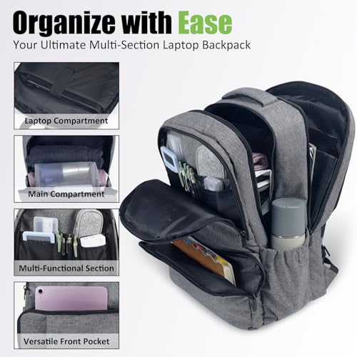 Moyad Laptop Backpack Extra Large 30L Capacity with 17 Inch Notebook Compartment for Men Women - TSA Friendly, Anti-Theft Design for Business, Work and Travel - Grey4